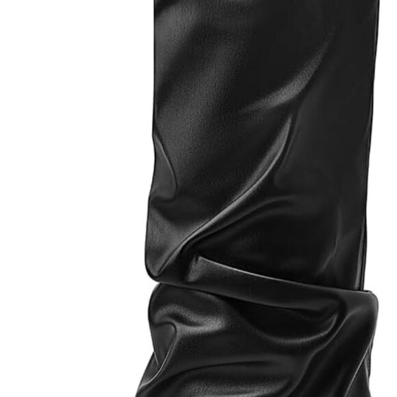 Women's Faux Leather Knee High Boots Fold Over Side Zipper Pointed Toe Tall Shoe